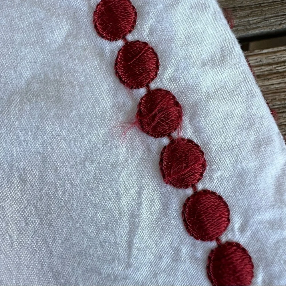 Pottery Barn Pearl Dot Embroidered Trim Duvet Set Ruby Red White Full Queen GUC